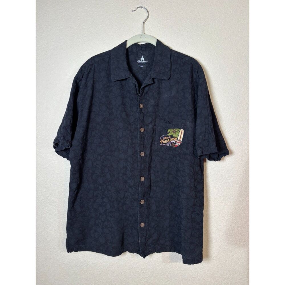Disney Parks Mickey in Paradise Embroidered Hawaiian Camp Shirt Black Men's L
